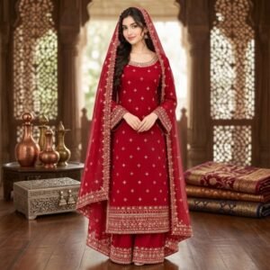 Embroidered Chiffon 3-Piece Suit with Trouser - Maroon - Stitched