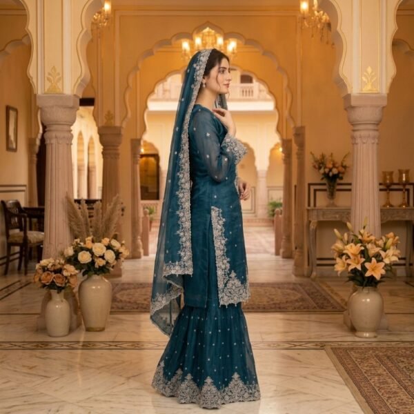 organza-3piece-sharara-suit-teal-1000-side organza-3piece-sharara-suit-teal-1000-side