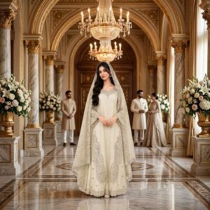 Pure Raw Silk Flared Maxi Gown - Ivory - Stitched