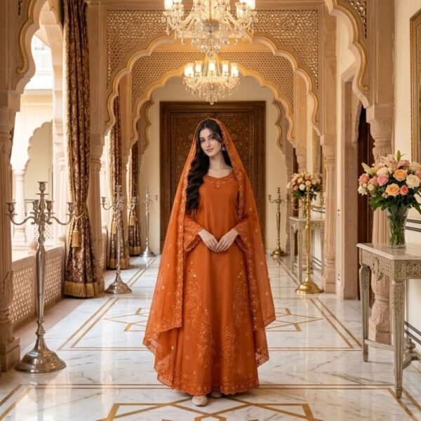 pure-raw-silk-flared-maxi-rust-1000-front